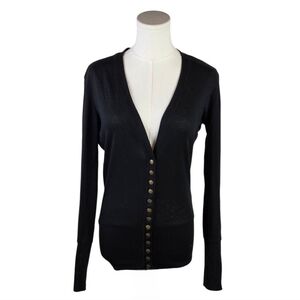 Color Story Black Snap Button V-Neck Cardigan Sweater Size Small Lightweight